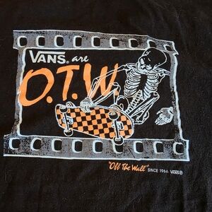 Vans Black Tee with Skeleton Skateboard Design